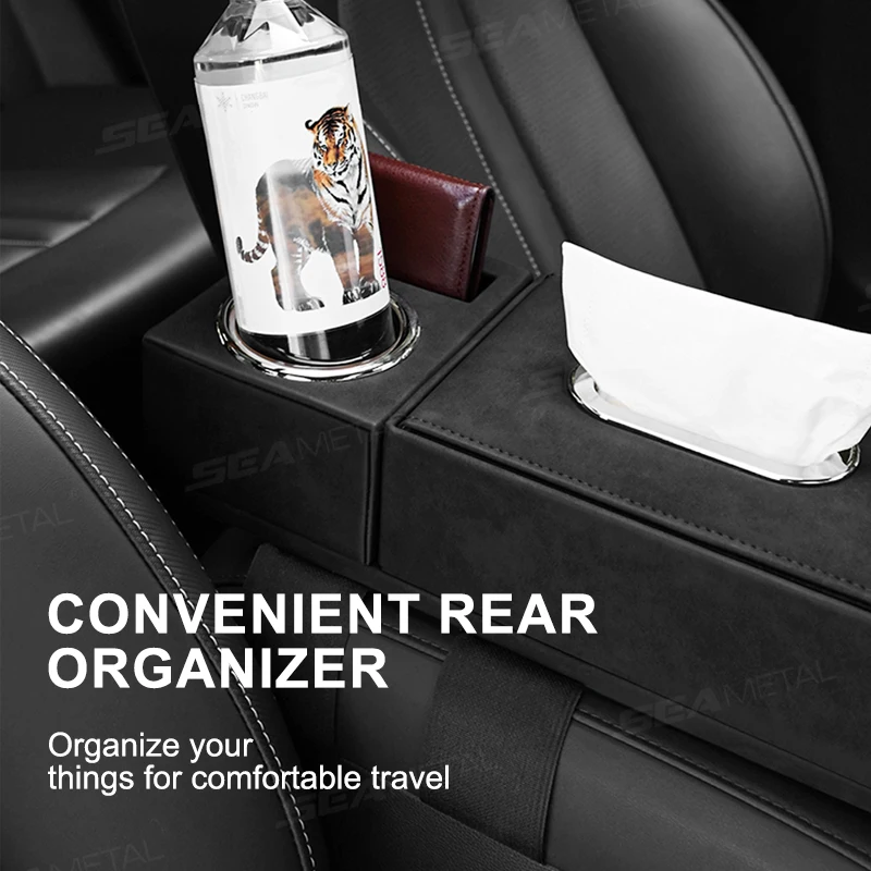 Suede Car Armrest Box Center Console Organizer