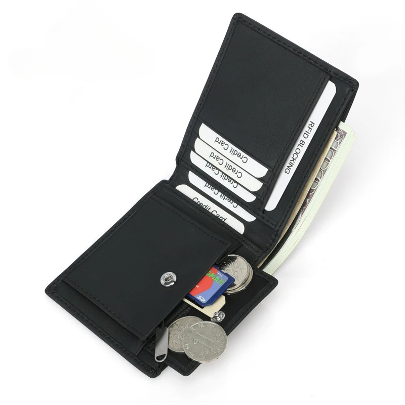 New style anti-theft brush RFID first layer cowhide wallet casual fashion genuine leather men's wallet coin purse