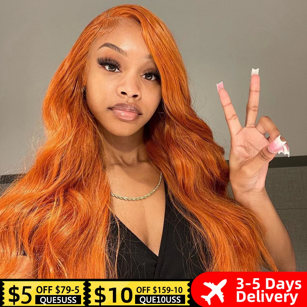 

Body Wave Ombre Orange Ginger Brown Colored Pre-Plucked Hd Transparent 13x4 13x6 Lace Frontal Wig For Black Women Closure Wig
