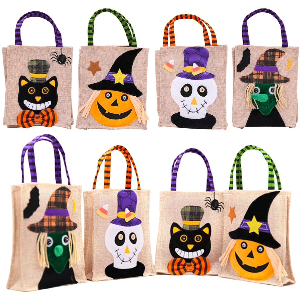 Leinen-Halloween-Geschenktüten mit Cartoon-Kürbis, Geist und Hexe, Süßigkeitenbeutel für Süßes oder Saures, Halloween-Dekoration 2026