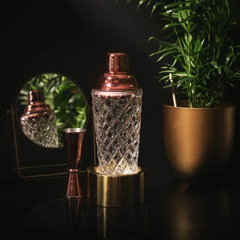 13 Ounce Glass Cocktail Shaker Kit with Leakproof Metallic Steel Lid cocktail shaker