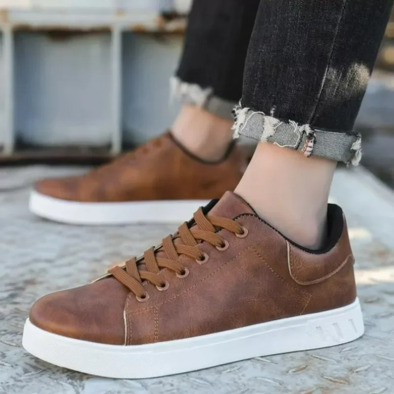 Luxury Leather Men Casual Shoes Comfortable Soft Sole Sneakers Male Brown Flats Fashion Solid Color Vulcanized Shoe Plus Size 48 5