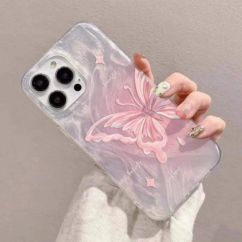 Gradient Butterfly Phone Case with Bowknot and Floral Design