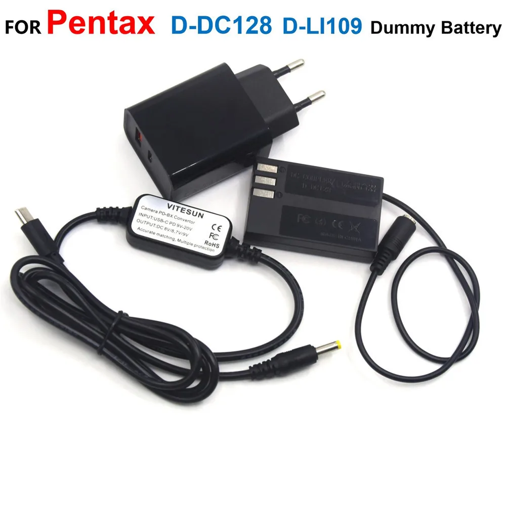 D-Dc128 Dc Accoppiatore D-Li109 Batteria Falsa + Caricatore Pd + Cavo Di Alimentazione Usb Type-C Per Pentax K-70 K-50 K-30 K-R K-2 K-S1 K-S2 K-500 64