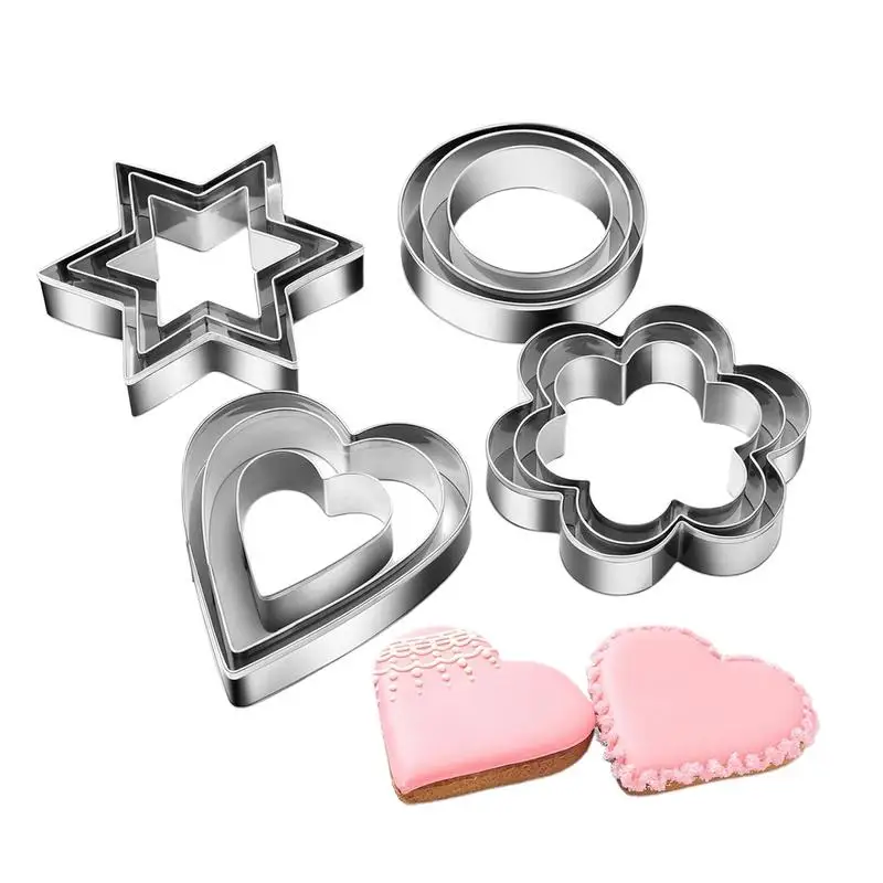 12pcs Metal Cookies Cutters Set Creative Star Cookie Cutter Round/Heart/Flower Shaped Egg Molds Indoor Outdoor Baking Tools