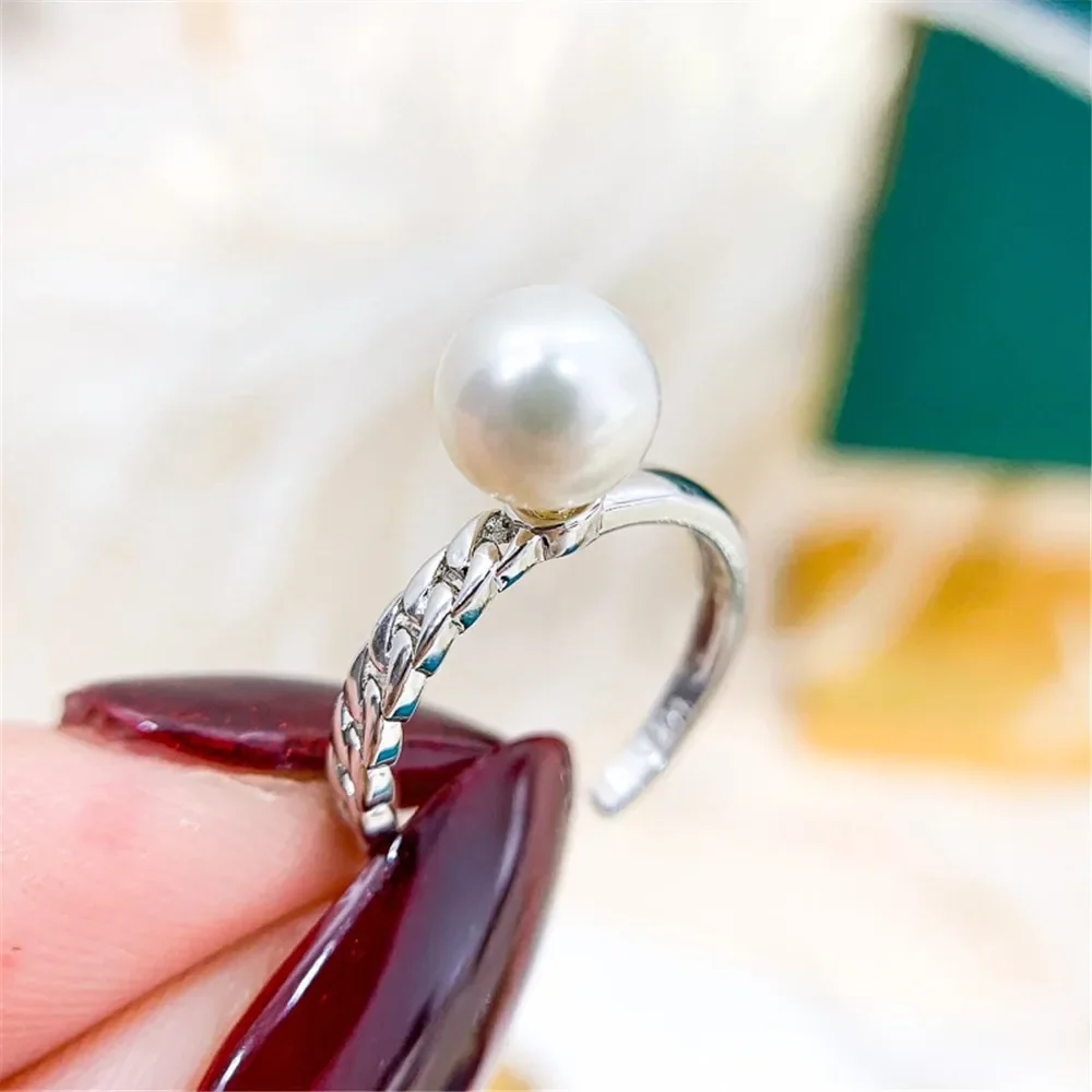 

DIY Pearl Ring Accessories S925 Pure Silver Ring Empty Set K Gold Edition Ring Silver Set Fit 6-8mm Round Flat Beads Z093