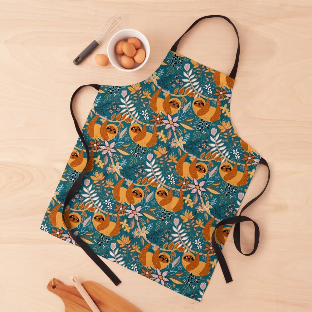 

Happy Boho Sloth FloralApron Kitchenwear custom kitchen apron woman things for home and kitchen