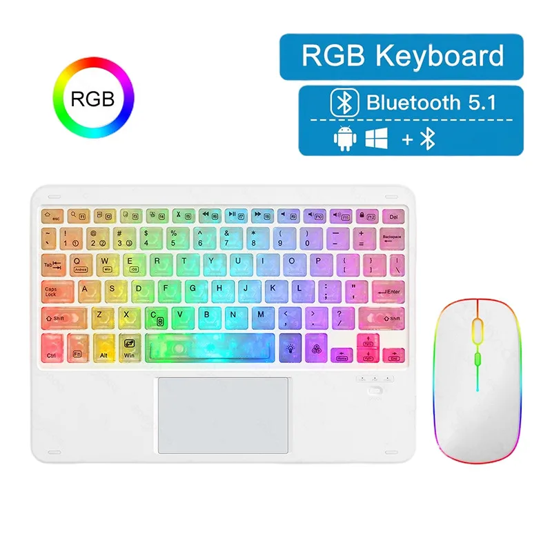 Teclado e Mouse sem Fio Bluetooth Touchpad Rainbow Backlit Espanhol Coreano Ipad Laptops Tablet pc