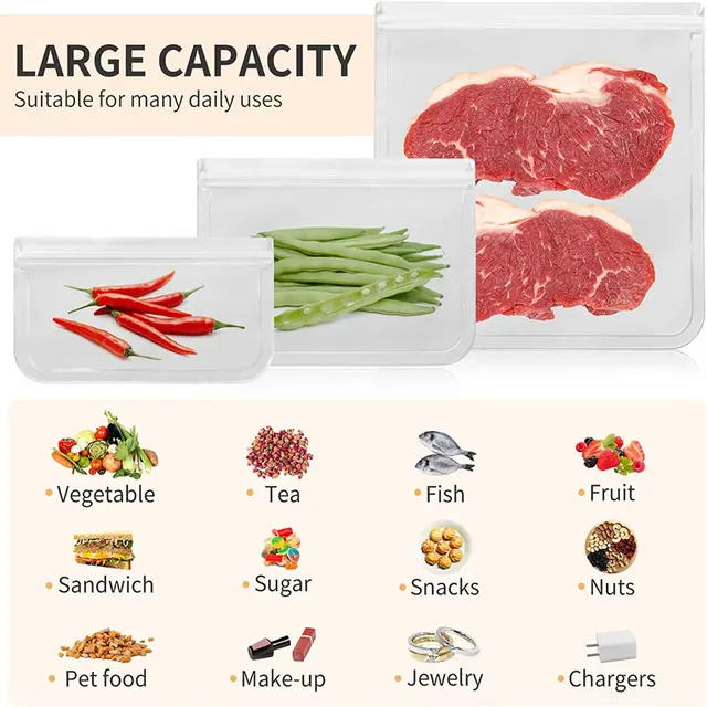 Sac de rangement des aliments en silicone, réutilisable, plusieurs TANLeakproof, beaucoup de sacs à fermeture éclair debout, sac de rangement des aliments frais, cuisine ronde 4