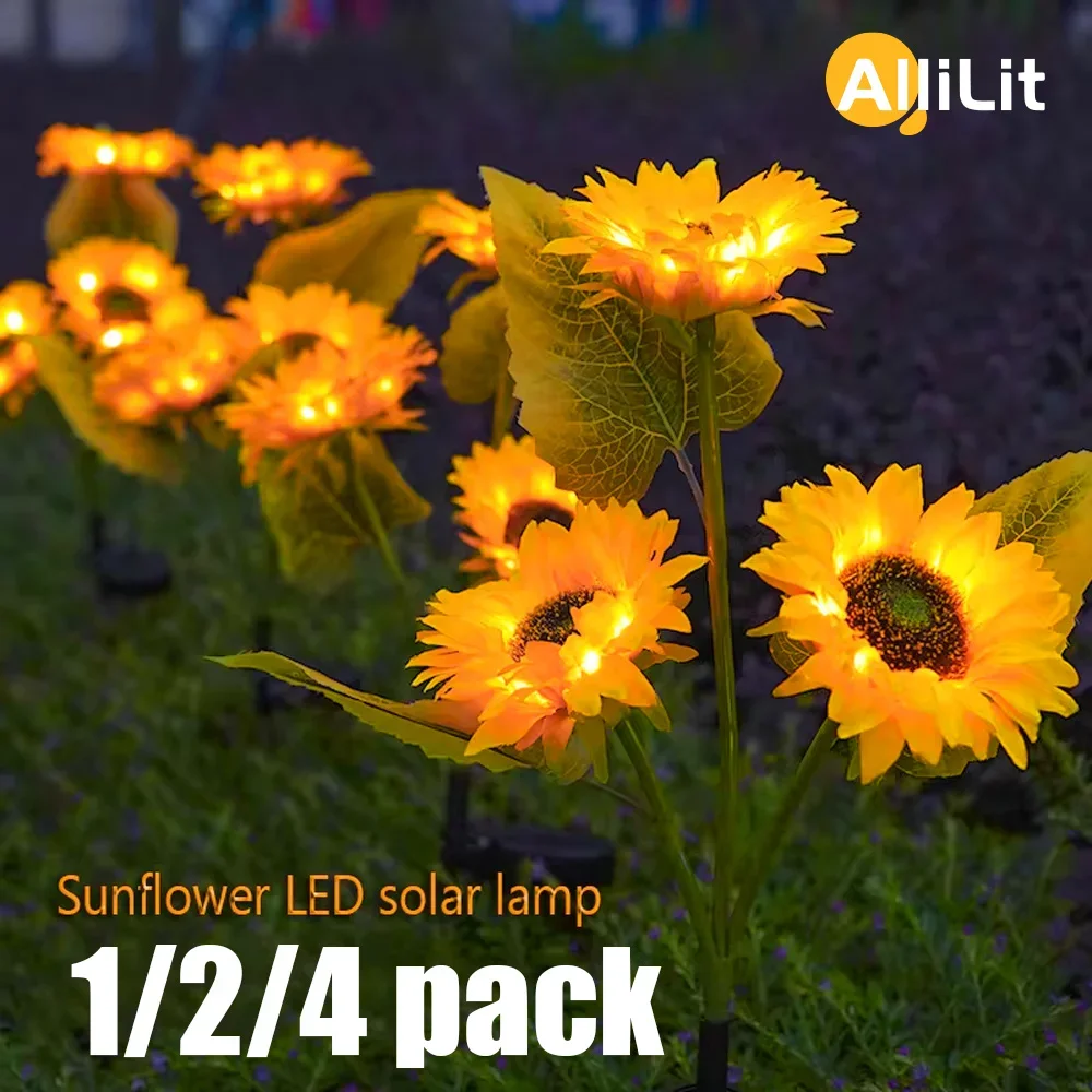 LED Sunflower Solar Light Outdoor Waterproof Stake Lawn Lamp Artificial Flower Yard Firefly Lights Garden Decoration 1~4pcs