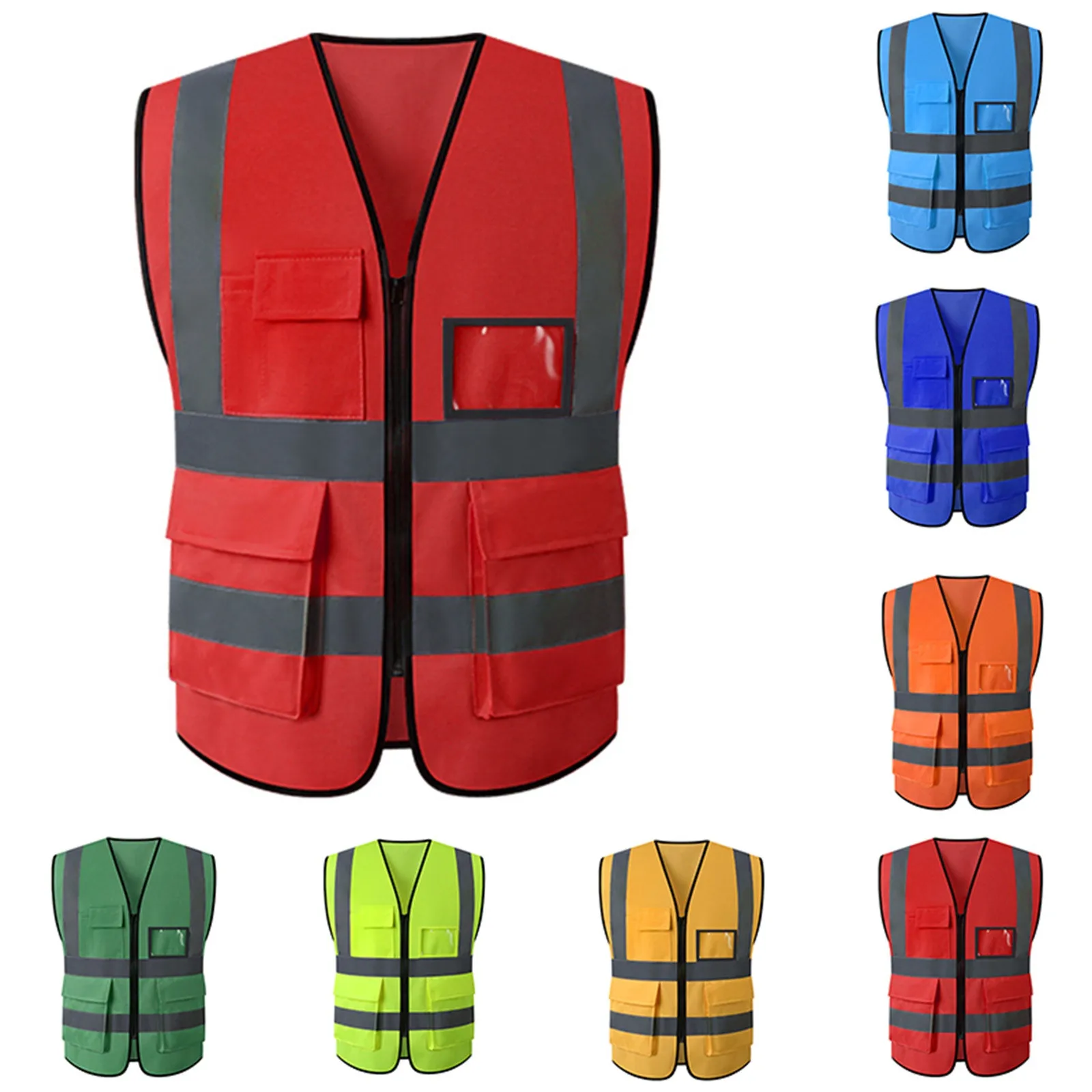 Traffic Clothing Work Clothes Safety Vest Reflective High Visibility Class Vest with Reflective Strips and Pockets