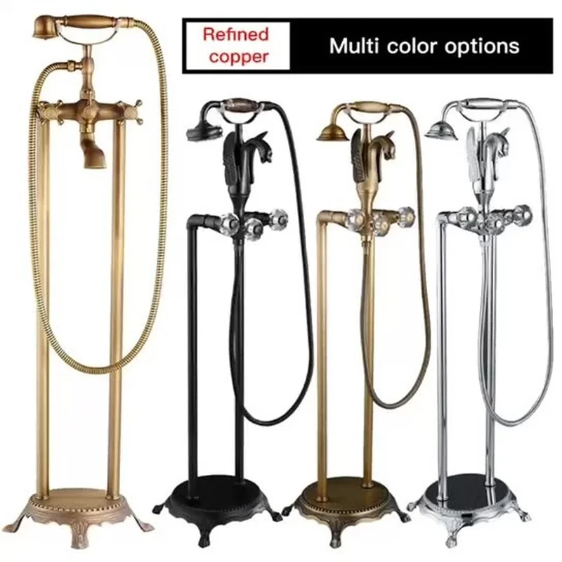 

Floor stand bathtub shower Brass double-handle shower faucet set pedestal basin independent shower,