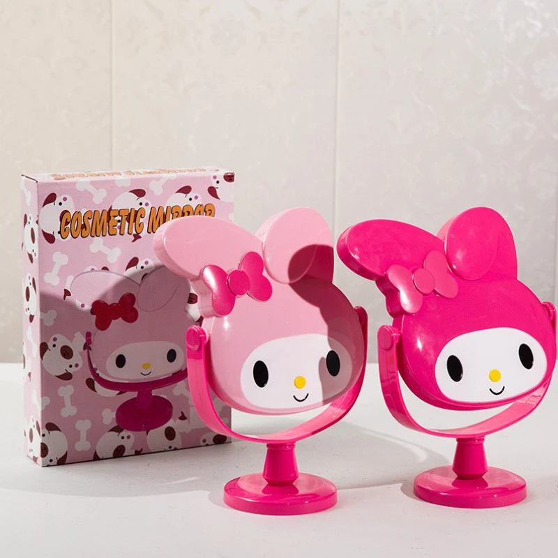 

Розовое зеркало Hello Kitty, кавайная Милая мелодия, милое мультяшное складное зеркало для туалетного столика, ручное зеркало для макияжа, подарок на день рождения для девушки
