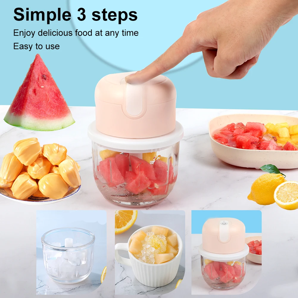 Electric Ice Crusher Mini Garlic Chopper Food Processor USB Rechargeable 300ml Glass Bowl with Lid for Ice Garlic Pepper Chilli garlic chopper