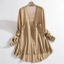 

Autumn Short Front and Long Back Loose Buttock Jacquard Knitted Cardigan Women's Medium and Long Style with Thin Sweater Outside