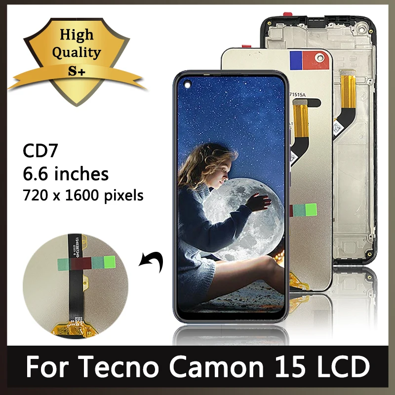 

6,6 дюймовый экран для Tecno Camon 15, ЖК-дисплей, экран с дигитайзером в сборе для Tecno CD7, ЖК-дисплей с рамкой