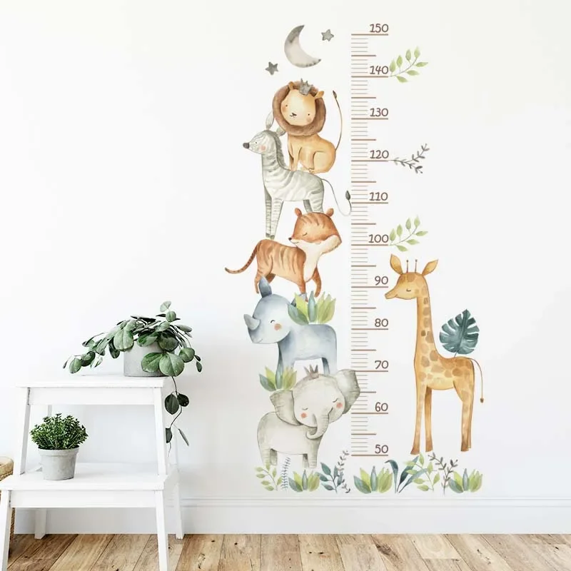 Cartoon African Animals Height Measurement Ruler Wall Stickers Kids Room Baby Nursery Wall Decals wall stickers