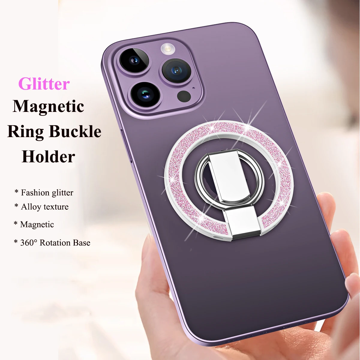 Sparkling Magnetic Ring Holder - 360° Rotating Phone Stand with Foldable Kickstand Bracket