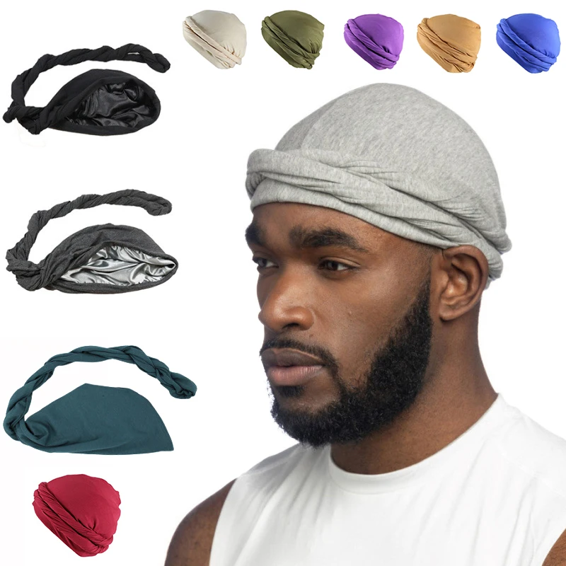 

Muslim Head Scarf For Men Turban Halo Head Wrap Solid Color Cotton Turban Bonnet Caps National Indian Elastic Headband Cap Male