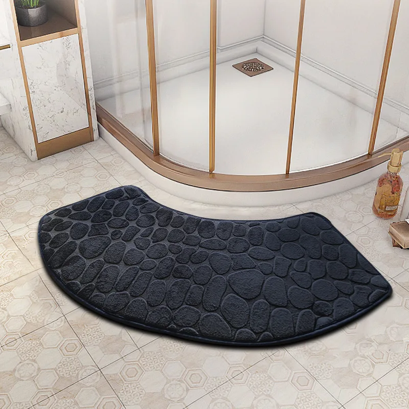 3D rutschfeste Badezimmer-Samtmatte, Kopfsteinpflaster, geprägte Badematte, saugfähige Fußmatte, Teppich, Tür, Bodenmatte, maschinenwaschen, schnell trocknend – Detail 3