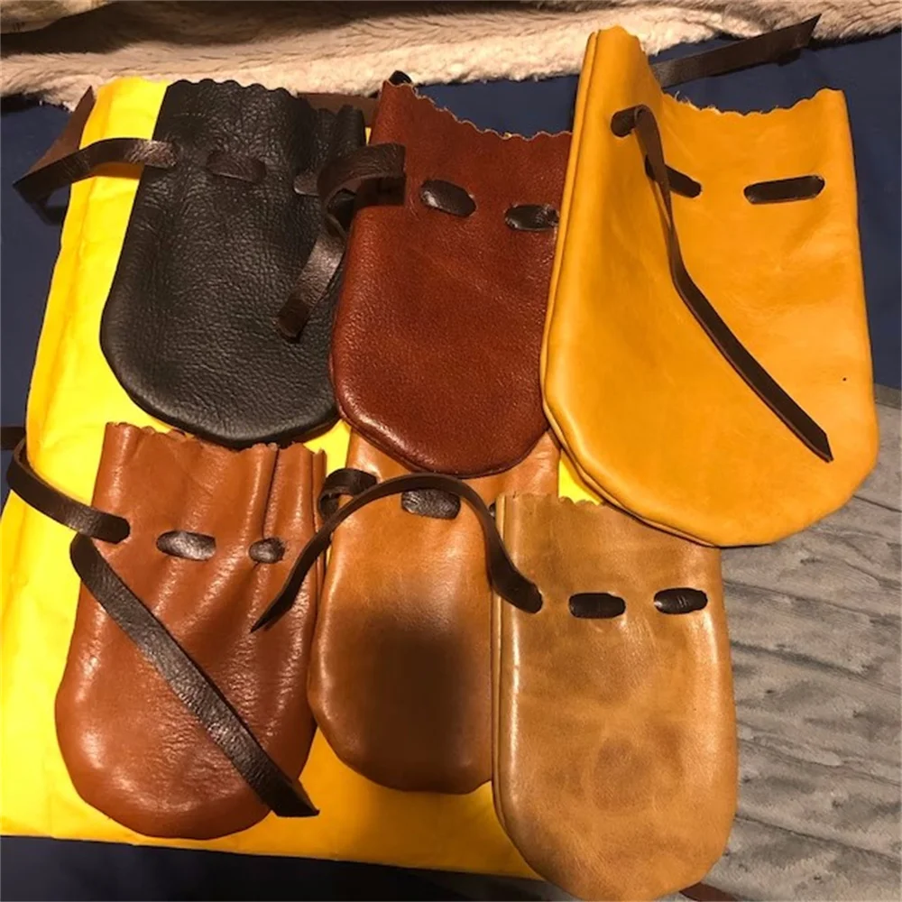 Leather Pouch, Leather Bag, Leather Drawstring Bags , Coin