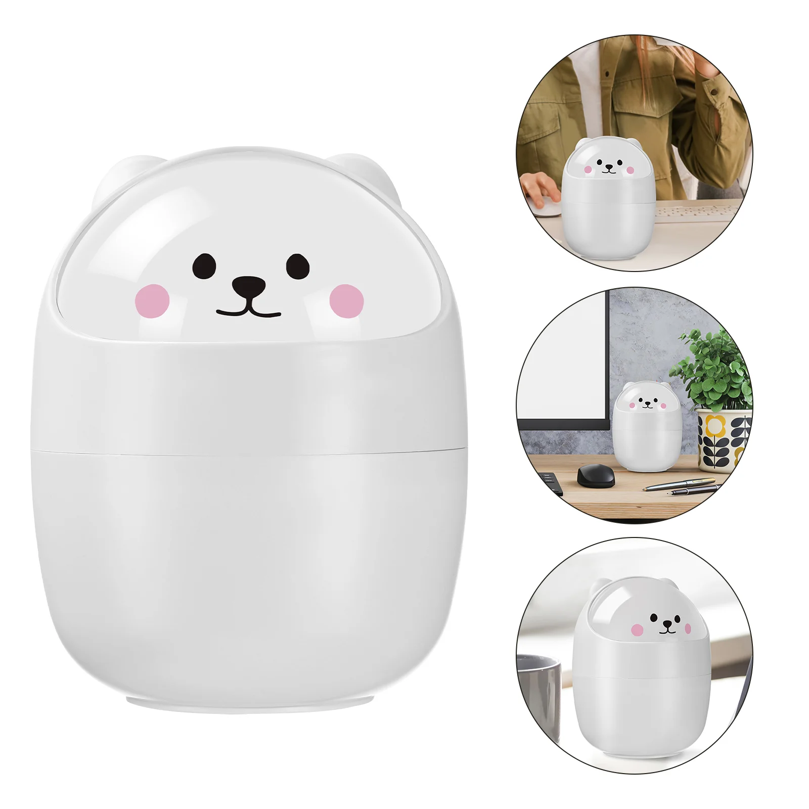 

Garbage Can Lovely Animal Trash Collector with Lid Container Cartoon Mini Desktop Waste Bin Office