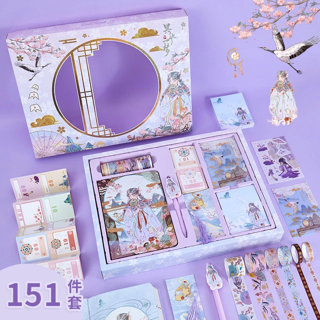 Kawaii Notebook Box Set Notepads Stationery Cute Purple Pink Diary Budget Book  Journal and Washi Tape Gift School Supplies