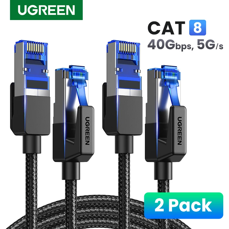 [2 Pack] Cavo Ethernet Ugreen Cat8 40Gbps 2000Mhz Cavo Lan Internet Intrecciato In Cotone Di Rete Per Laptop Cavo Rj45 Router Ps 4