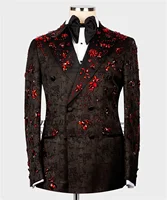 Fashion Jacquard Men Suits Customized Wedding Groom Tuxedos With Beaded Crystal 2 Pieces Sets Male Prom Party Blazer ropa hombre 1
