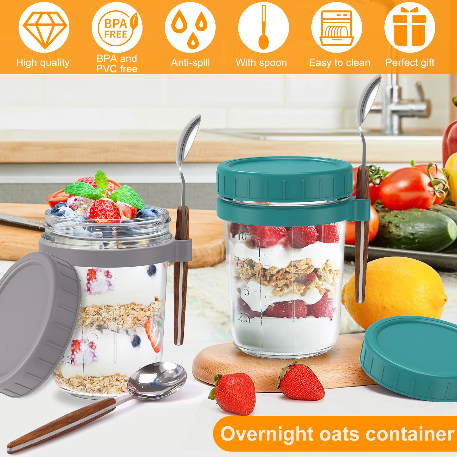 Overnight Oats Container With Lids And Spoon 4 Pack Jars For Overnight Oats,  Overnight Oats Jars - AliExpress