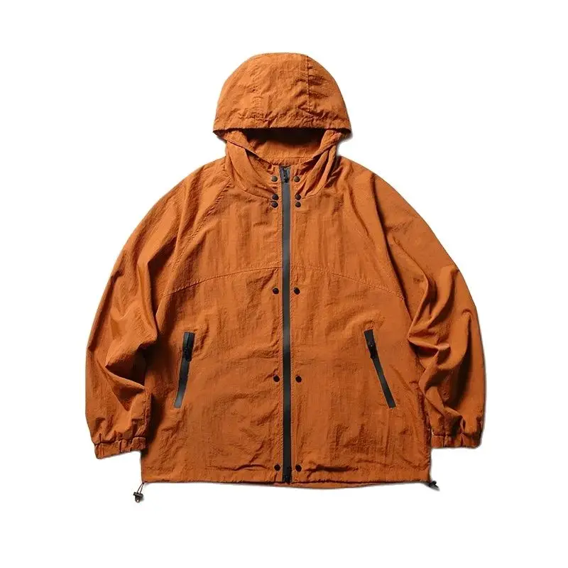 

Men Waterproof Zipper Drawstring Loose Casual Outdoor Windbreak Hooded Jacket Cityboy Streetwear Sport Coat Outerwear