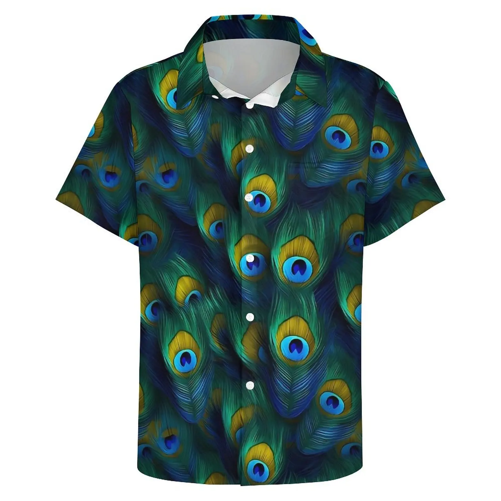 Peacock Feather Vacation Shirt Animal Print Hawaiian Casual Shirts Man Vintage Blouses Short Sleeve Harajuku Custom DIY Clothing 4