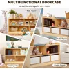 Shelf with Storage Boxes, Wooden Toy Storage Organizer for Books Toys, 2 Shelf Bookcase, 5-Section Storage Cabinet 4