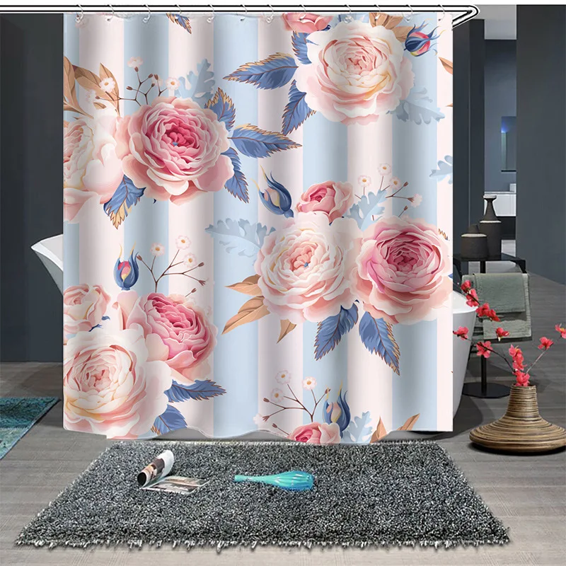 

New Spring Flower Pattern Shower Curtain Printed Polyester Waterproof Shower Curtain Bathroom