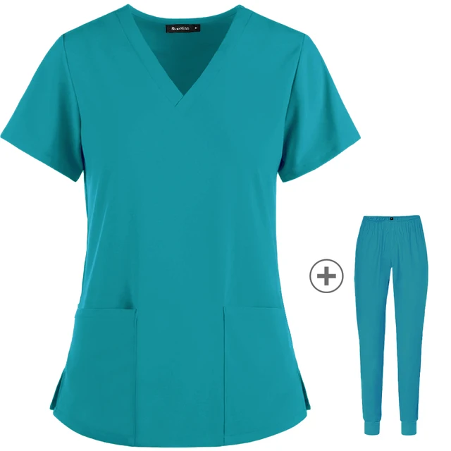 Wholesale Women Wear Scrub Suits Hospital Doctor Working Uniform Medical Surgical Multicolor Unisex Uniform nurse accessories Lake Blue