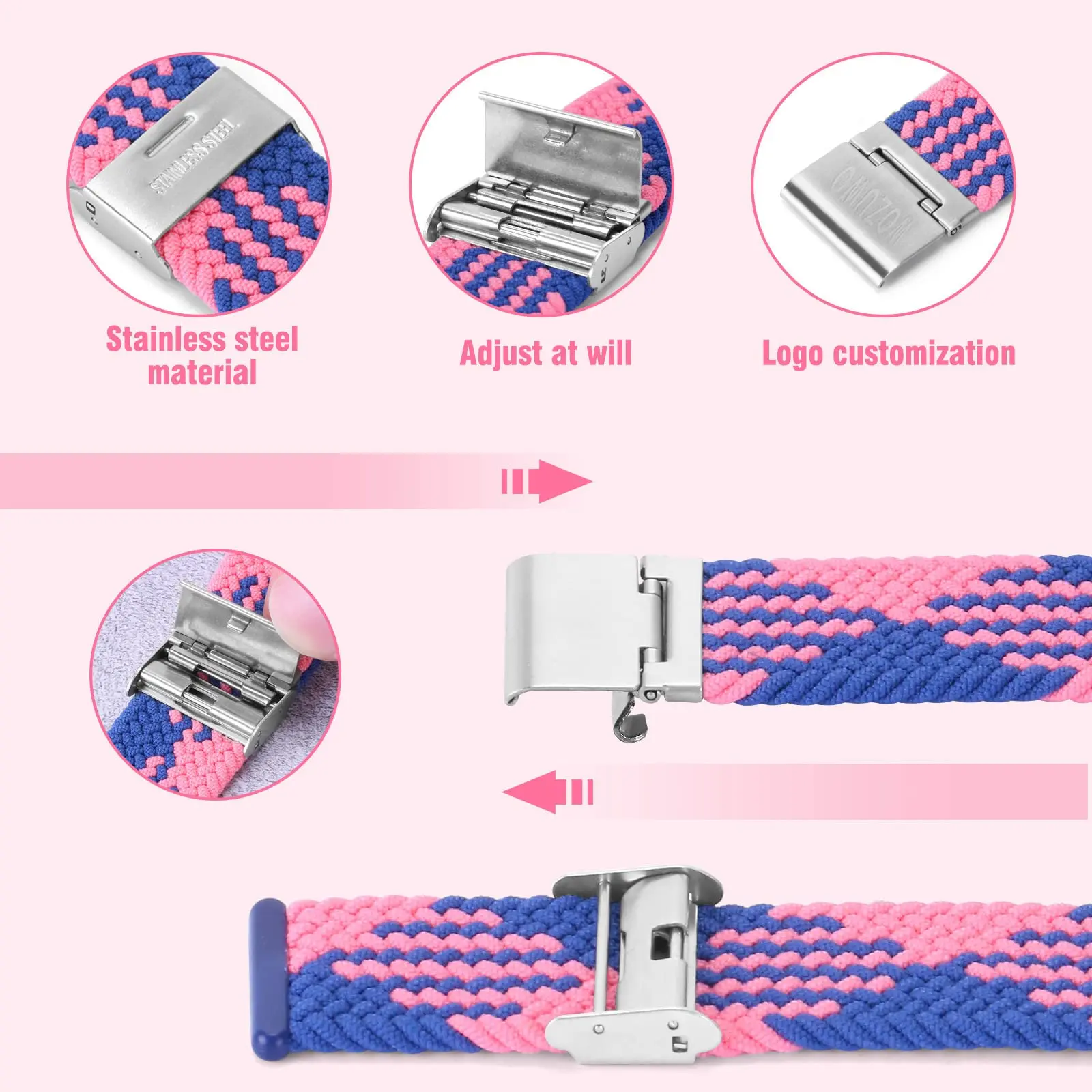 Braided Nylon Loop Strap - Woven Elastic Wristband Replacement Bracelet