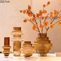 Creativity Amber Glass Vase Hydroponics Flowers Pots Tower Shape Flower Arrangement Desk Decoration Floral Vase Modern Decor 1