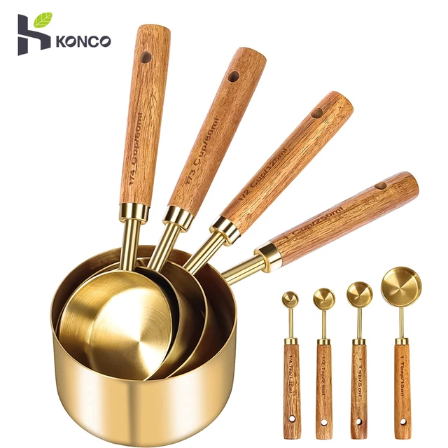 Stainless Steel Measuring Cups And Spoons Set Of 8 Engraved Measurements, Metal  Measure Sets With Ring For Kitchen Baking Cooking Rose Gold