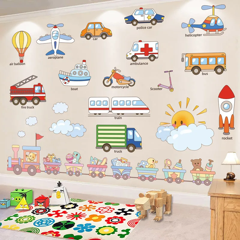 

Animals Train Wall Stickers DIY Cartoon Transportation Tools Wall Decals for Kids Room Baby Bedroom Kindergarten Home Decoration