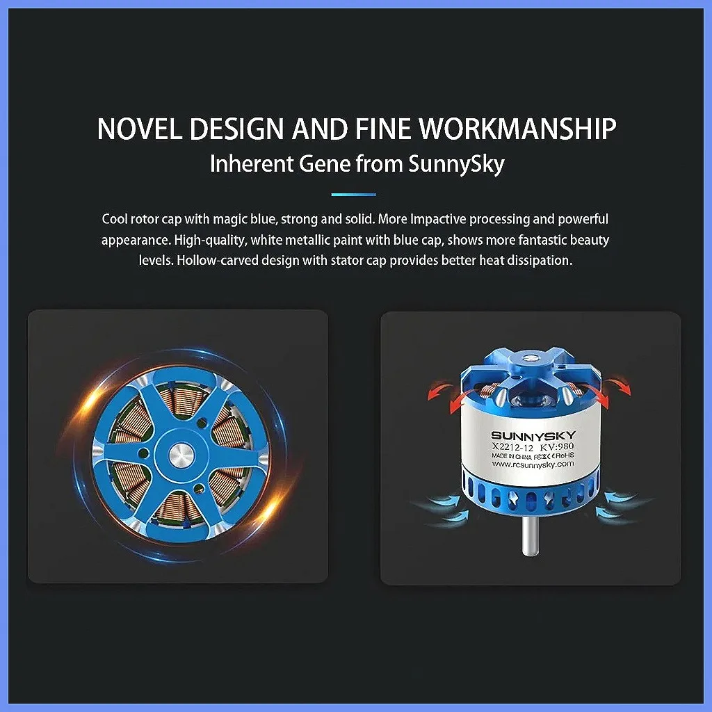 SUNNYSKY X2212 Brushless Motor 980KV/1250KV/1400KV/2450KV for RC Airplane Drone with Original Box thumbnail 2