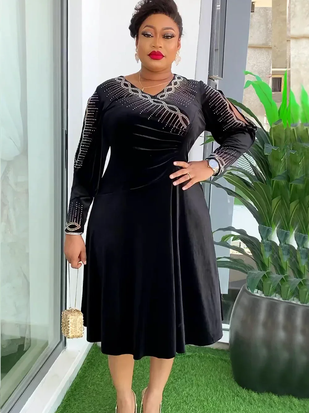 

2024 New Luxury Velvet Dresses For Elegant Women Wedding Party Prom Evening Maxi Robe Dubai African Ladies Gown Diamond Clothing