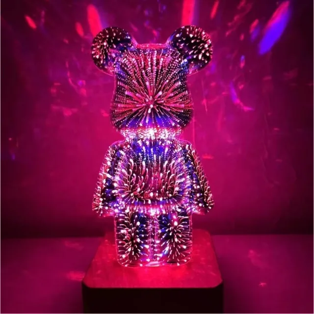 3D Bear Firework Light RGB Atmosphere Dimming Table Night Lamp Projector Romantic Bedroom LED Living Room