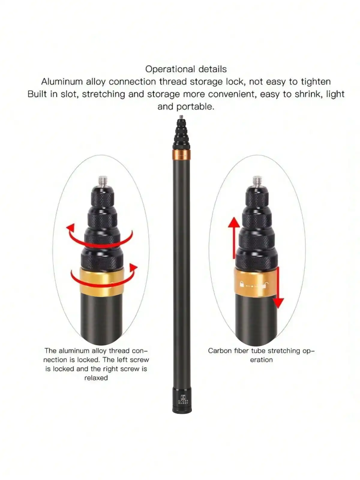Perche télescopique 3m fibre carbone pour GoPro Insta360 DJI Action