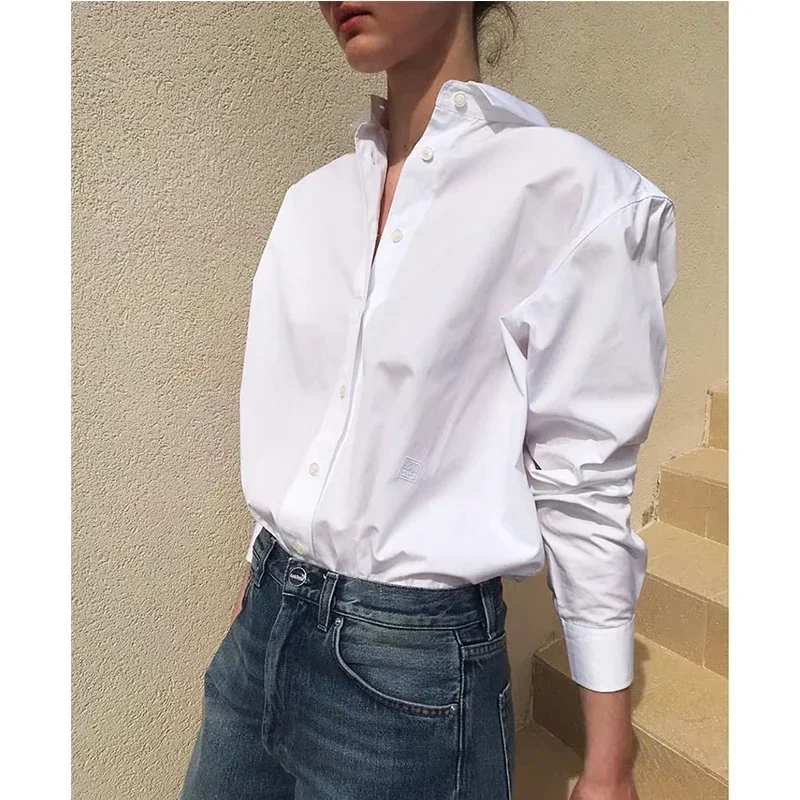TT White Shirt Women's 2024 Spring/Summer Outside Wear Loose Lazy Design Sense Niche Versatile Cotton Top Office Lady