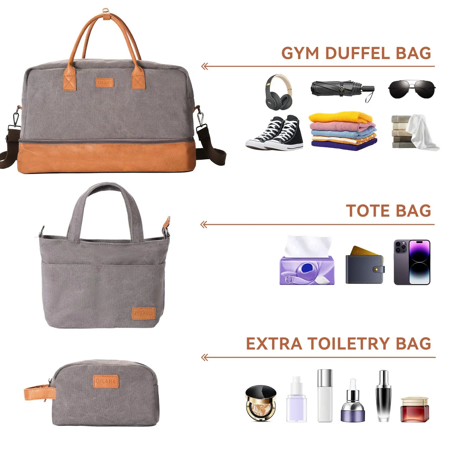 Weekender Bag Large Capacity Folding Travel bag, 3PCS Canvas Duffel Bag With Shoe Compartment for Travel Business Sport Getaways