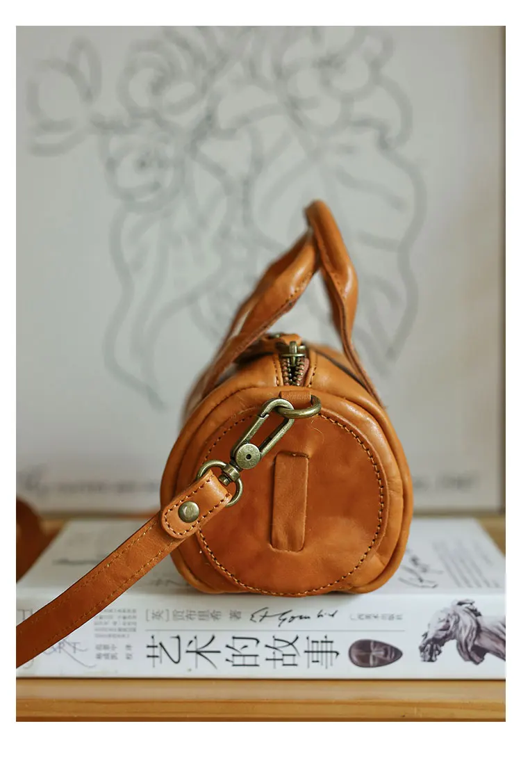Einfache Vintage-Handtasche aus pflanzlich gegerbtem Rindsleder für Damen, kleine Freizeittasche für Outdoor-Partys, niedliche Umhängetasche aus echtem Leder – Detail 14