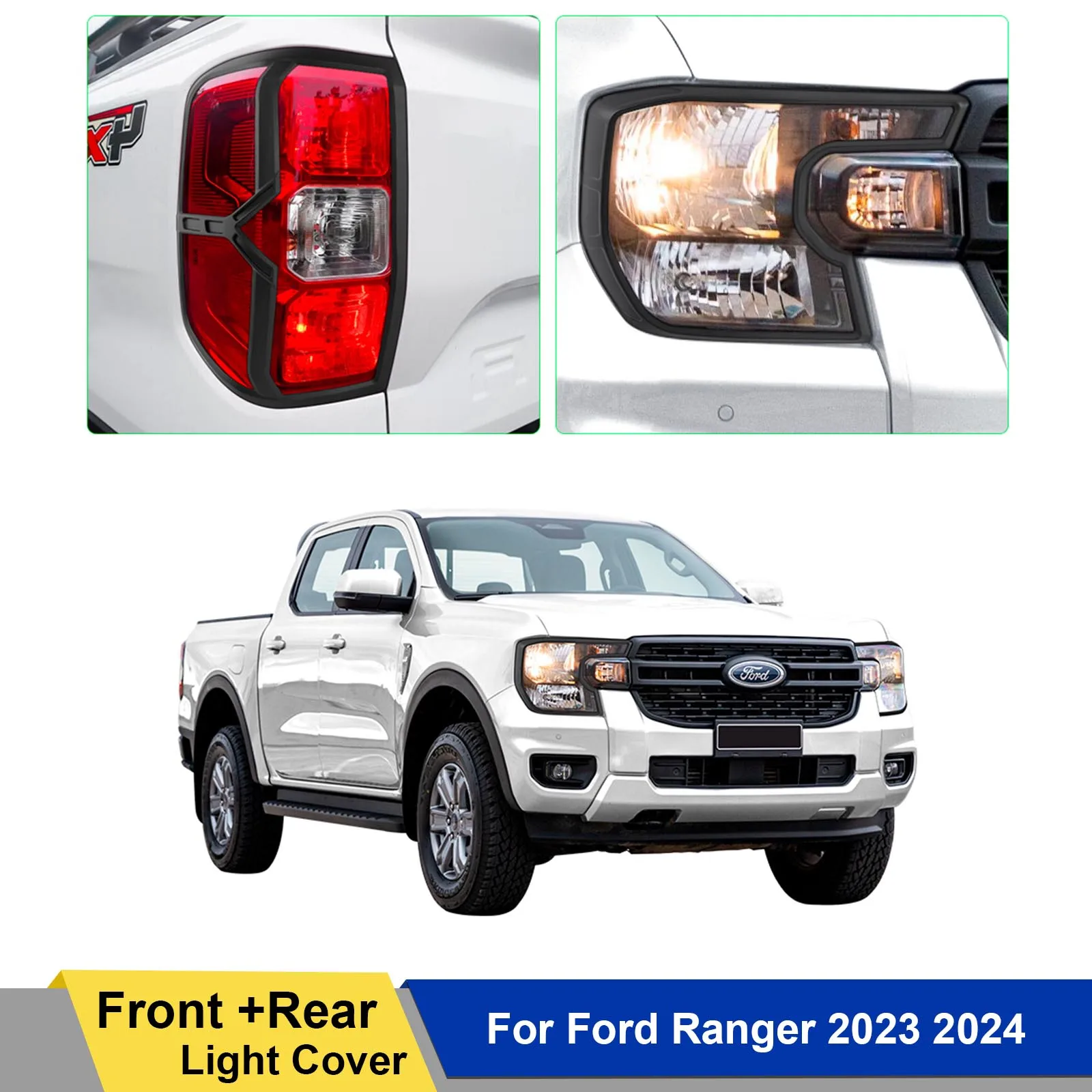 

Rear+Front Hood Light Cover Tail Lights Head Light Lamp Cover Guard Trim For Ford Ranger 2023 2024 Wildtrak XLT XLS XL Sport