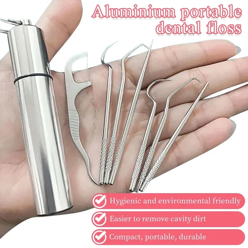 Toothpick Set 7Pcs Stainless Steel Portable Toothpicking Tool Cleaning Oral Care Floss Needle Dental Needle