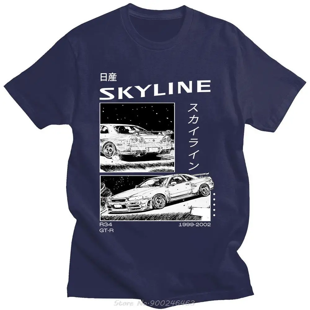Drift Japanische Anime AE86 Initial D Doppelseitiges T-shirt Oansatz Baumwolle T-shirt Sommer Casual Unisex R34 Skyline GTR JDM T Shirts – Detail 5
