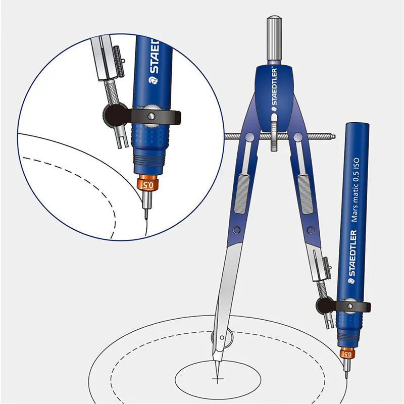 STAEDTLER 550 01/02 교체 가능한 심과 바늘이 있는 정밀 금속 나침반, 정확한 그리기를 위한 조절 가능한 휠
